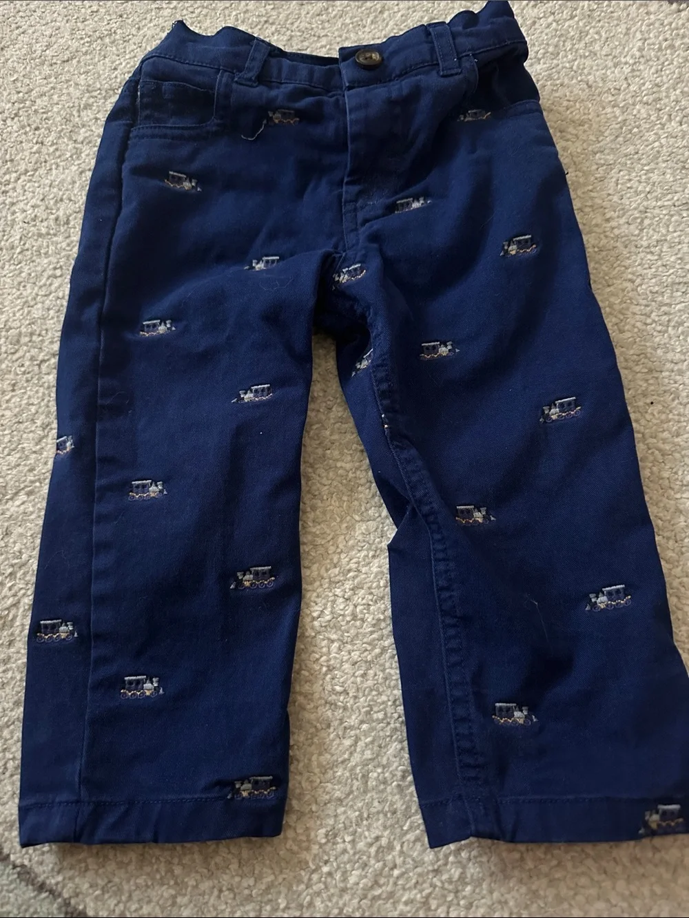 Adorable train embroidered baby boy pants